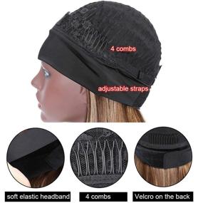img 1 attached to Beauty Forever Ombre Highlight Headband Human Hair Wig, 1B/412 Silk Straight Machine-Made Glueless Wig for Women, Brazilian Remy Hair, Wear and Go, 150% Density, 16-inch