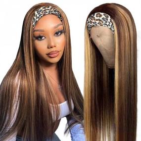 img 4 attached to Beauty Forever Ombre Highlight Headband Human Hair Wig, 1B/412 Silk Straight Machine-Made Glueless Wig for Women, Brazilian Remy Hair, Wear and Go, 150% Density, 16-inch