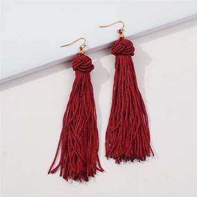 img 1 attached to 🎀 Exquisite Bohemian Knot Tassel Dangle Earrings: Stylish Long Silky Thread Fringe Drops - Perfect Gift for Women and Girls