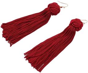 img 3 attached to 🎀 Exquisite Bohemian Knot Tassel Dangle Earrings: Stylish Long Silky Thread Fringe Drops - Perfect Gift for Women and Girls