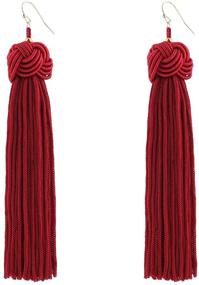 img 4 attached to 🎀 Exquisite Bohemian Knot Tassel Dangle Earrings: Stylish Long Silky Thread Fringe Drops - Perfect Gift for Women and Girls