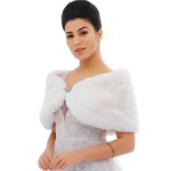 👰 fashionable nicute women's faux rabbit fur wraps & shawls with brooch for bride and bridesmaid - elegant bridal sleeveless fur stole accessories in white (sizes 2-8) logo