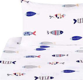 img 2 attached to 🐠 J-pinno Cute Fishes 100% Cotton Twin Sheet Set for Kids Boys Girls Children - Includes Flat Sheet, Fitted Sheet, and Pillowcase - Bedding Set