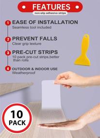 img 1 attached to ✨ Premium Clear Non-Slip Stair Treads Tape (10 Pack) - 4"x24" Pre Cut Anti-Slip Stair Grip Tape for Wooden Stairs Indoor, Non-Skid Adhesive Strips with Seamless Installation Tool