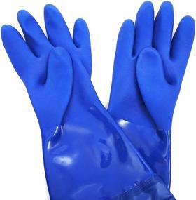 img 2 attached to 🧤 Oil-Resistant Dishwashing Gloves in Blue – Long Household Gloves