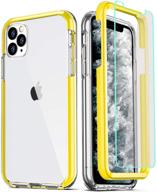 📱 coolqo iphone 11 pro case 5.8 inch with 2x tempered glass screen protector - yellow | 360 full body coverage silicone protective shockproof phone cover logo