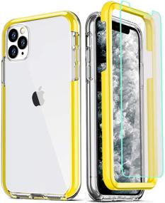 img 4 attached to 📱 COOLQO iPhone 11 Pro Case 5.8 Inch with 2x Tempered Glass Screen Protector - Yellow | 360 Full Body Coverage Silicone Protective Shockproof Phone Cover