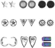 lux accessories celestial-themed pentagram and moon sun stud earrings set of 9 logo