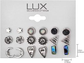 img 2 attached to Набор сережек Lux Accessories, украшенных пентаграммами, луной и солнцем, в стиле небесной тематики (9 штук)