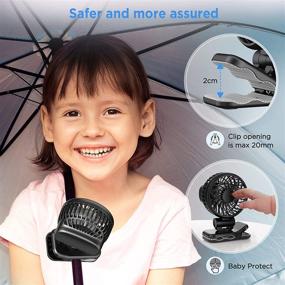 img 2 attached to EasyAcc Portable Clip Fan - Baby Stroller Cooling Fans with Strong Wind, 3 Speeds, 720° Rotation, Rechargeable 2000mAh Battery, Clip-on Backpack Fan for Children/Students (Black)