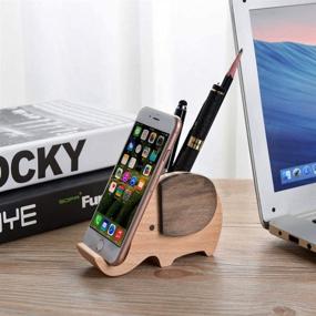 img 1 attached to IEIK Elephant Pen Holder With Wooden Phone Holder Pen Cup Organizer For Home And Office Decoration (5