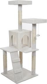 img 4 attached to 😺 Stylish White PETMAKER Penthouse Sleep & Play Cat Tree, 4' - Ideal for Your Feline Friend's Comfort and Entertainment!