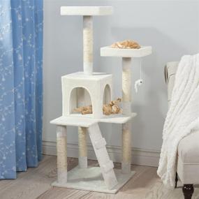 img 3 attached to 😺 Stylish White PETMAKER Penthouse Sleep & Play Cat Tree, 4' - Ideal for Your Feline Friend's Comfort and Entertainment!