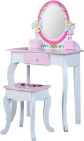 img 4 attached to Adorable Pink Kids' Vanity Set with Mirror - Perfect Little Girls Makeup Vanities for Child's Bedroom - Premium Wooden Furniture