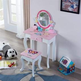 img 3 attached to Adorable Pink Kids' Vanity Set with Mirror - Perfect Little Girls Makeup Vanities for Child's Bedroom - Premium Wooden Furniture