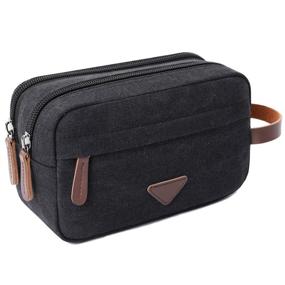 img 4 attached to 🎒 Canvas Leather Mens Travel Toiletry Bag - Cosmetic Makeup Organizer Shaving Dopp Kits with Double Compartments (Black)