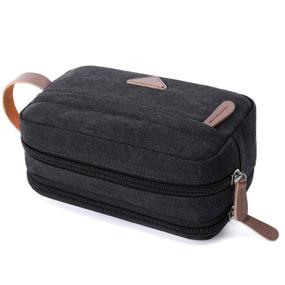 img 3 attached to 🎒 Canvas Leather Mens Travel Toiletry Bag - Cosmetic Makeup Organizer Shaving Dopp Kits with Double Compartments (Black)