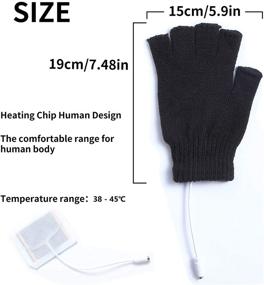 img 3 attached to 🧤 Подогреваемые USB-перчатки для мужчин и женщин - 2 пары, узор с полосками, без пальцев, вязаная шерсть, питание USB 2.0, стирка, зимний подарок (черный и серый)