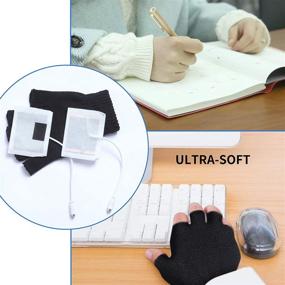 img 1 attached to 🧤 Подогреваемые USB-перчатки для мужчин и женщин - 2 пары, узор с полосками, без пальцев, вязаная шерсть, питание USB 2.0, стирка, зимний подарок (черный и серый)