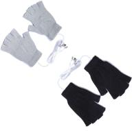 🧤 подогреваемые usb-перчатки для мужчин и женщин - 2 пары, узор с полосками, без пальцев, вязаная шерсть, питание usb 2.0, стирка, зимний подарок (черный и серый) логотип