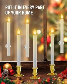 img 1 attached to 🕯️ RONXS Window Candles 6pcs: Flameless LED Candles with Remote - Dusk to Dawn Timer, Christmas Table Decor with Flickering Flame (Includes Batteries, 6pcs Gold Candle Holders & Suction Cups)