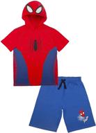 boys lightweight short sleeve hoodie t-shirt & shorts athleisure short set featuring marvel avengers superheroes characters logo