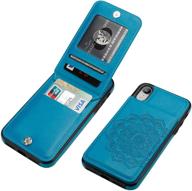 📱 vaburs iphone xr case with wallet card holder, embossed mandala pattern flower pu leather, 4 card slots, kickstand, shockproof, protective flip cover for iphone xr 6.1 inch, blue logo