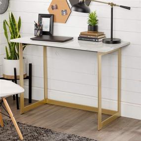 img 4 attached to 💻 Walker Edison Modern Glam Faux Top Laptop Writing Desk - Home Office Workstation Small, Marble/Gold - 42"L x 20"W x 30"H: Stylish and Functional