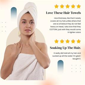 img 3 attached to Super Absorbent Cotton Hair Towel Wraps for Women - Aspen5 400 GSM Hair Turban for Long & Curly Hair - Quick Dry Plopping Towel (Coral White)