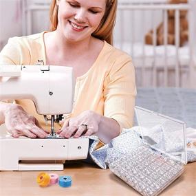 img 1 attached to 🧵 Set of 36 Transparent Plastic Sewing Machine Bobbins with Case, Including 1.5m Soft Measure Tape. Standard Size Class 15 Bobbins for Brother, Babylock, Janome, Elna, Singer