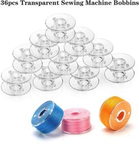 img 3 attached to 🧵 Set of 36 Transparent Plastic Sewing Machine Bobbins with Case, Including 1.5m Soft Measure Tape. Standard Size Class 15 Bobbins for Brother, Babylock, Janome, Elna, Singer