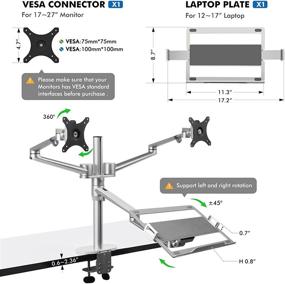 img 2 attached to 🖥️ Виозон 3-в-1 Настраиваемые тройные кронштейны для мониторов на столе с дополнительной подставкой под 17-27-дюймовые ЖК-экраны компьютеров и 12-17-дюймовые ноутбуки (OL-10T-S)