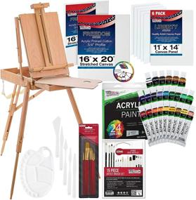 img 4 attached to 🎨 Complete U.S. Art Supply 62 Piece Acrylic Painting Kit with French Easel, Paint, Canvases, Brushes & More - Ideal for Artists