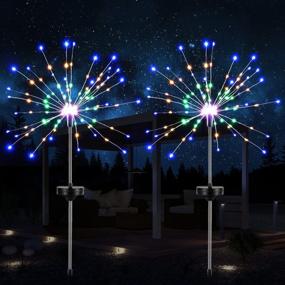 img 4 attached to 🌈 Enhance Your Outdoor Décor with 2-Pack Solar LED Fireworks Copper Wire Lights – Remote Controlled, 8 Lighting Modes, Twinkle Garden Landscape Lights for Walkways and Xmas Decorations in Multi-Color