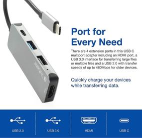 img 1 attached to 🔌 Enhance Connectivity and Power with Verbatim 4-in-1 USB C Hub Adapter: 60W Power Delivery, USB 3.0, USB 2.0 + Bonus 6FT Monster 4K Ultra HDMI Cable