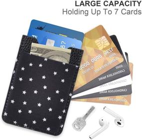 img 3 attached to Shanshui Stick on Cell Phone Wallet, 2 Pack Elastic PU Leather Credit Card Holder Pocket Pouch for Most Smartphones - Black Stars