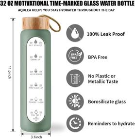 img 2 attached to 🌊 AQULEA 32 Oz Borosilicate Glass Water Bottle with Drink Schedule - Wide Mouth BPA Free Glass Motivational Water Bottles with Protective Silicone Sleeve, Sustainable Bamboo Lid, Fruit Infuser, and Bonus Cleaning Brush