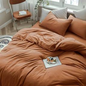 img 3 attached to 🍂 Caramel Pumpkin Duvet Cover Set: Solid Brown Burnt Orange Bedding Collection with Jersey Knit Cotton Comforter Cover, 1 Duvet Cover, 2 Pillowcases - Easy Care