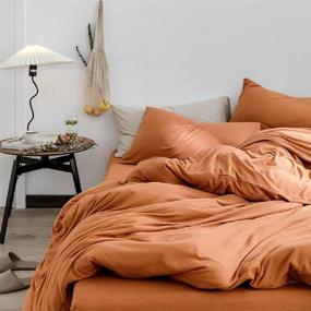 img 1 attached to 🍂 Caramel Pumpkin Duvet Cover Set: Solid Brown Burnt Orange Bedding Collection with Jersey Knit Cotton Comforter Cover, 1 Duvet Cover, 2 Pillowcases - Easy Care