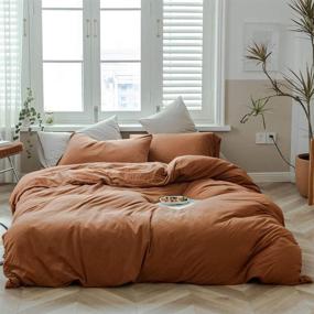 img 4 attached to 🍂 Caramel Pumpkin Duvet Cover Set: Solid Brown Burnt Orange Bedding Collection with Jersey Knit Cotton Comforter Cover, 1 Duvet Cover, 2 Pillowcases - Easy Care