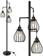 🏢 lakumu industrial floor lamp: enhance your living room with elegant teardrop cage heads & st58 edison led bulbs - perfect for farmhouse rustic bedroom office logo