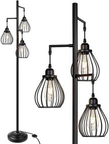 img 4 attached to 🏢 Lakumu Industrial Floor Lamp: Enhance Your Living Room with Elegant Teardrop Cage Heads & ST58 Edison LED Bulbs - Perfect for Farmhouse Rustic Bedroom Office