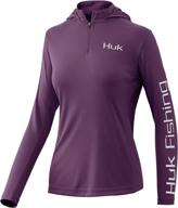 🎣 huk women's icon x hoodie: long-sleeve fishing shirt with upf 50+ for enhanced sun protection logo