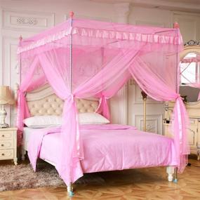 img 1 attached to 👑 Mengersi Princess Bed Canopy for Girls Kids Toddler Twin Bed Netting - Mosquito Net with Mesh Curtains, Pink - Festival Gift, Birthday Present, Bedroom Decor