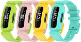 img 4 attached to Kid's Fitbit Ace 3 Colorful Silicone Watch Strap | Compatible Wristbands for Boys and Girls (Lime, Pink, Yellow, Teal)
