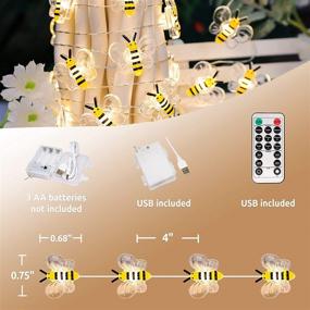 img 2 attached to 🐝 Bee Decorative String Lights: Transform Your Space with 10 Ft 30 LED Fairy Lights – Remote Controlled, USB & Battery Powered – Perfect for Kid's Room, Bedroom, Kitchen, Party & Xmas Tree Decor – With Timer Function