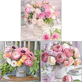 img 4 attached to DIY Diamond Painting Kit: 3 Sets 5D Full Round Drill Pink Rose Flowers Cross-Stitch Set for Home Wall Decor