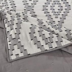 img 2 attached to Quilt Set - Figuran 3-Piece Polyester Full Filling with Black Geometric Embroidery, White on Front 🛏️ & Back, for Kids, Girls, Boys, Teens, Adults - Includes 1 Quilt & 2 Pillowcases - King Size