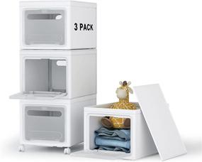 img 4 attached to Convenient Stackable Storage Bins with Wheels | 📦 Shoe Organizer Boxes with Lids - White Plastic Containers