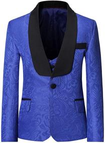 img 3 attached to 👔 Boyland Boys Tuxedo Suits Floral Jacquard 3 Pieces Slim Fit Shawl Lapel Tuxedo Jacket, Vest, and Pants Set for Party Wedding in White and Blue